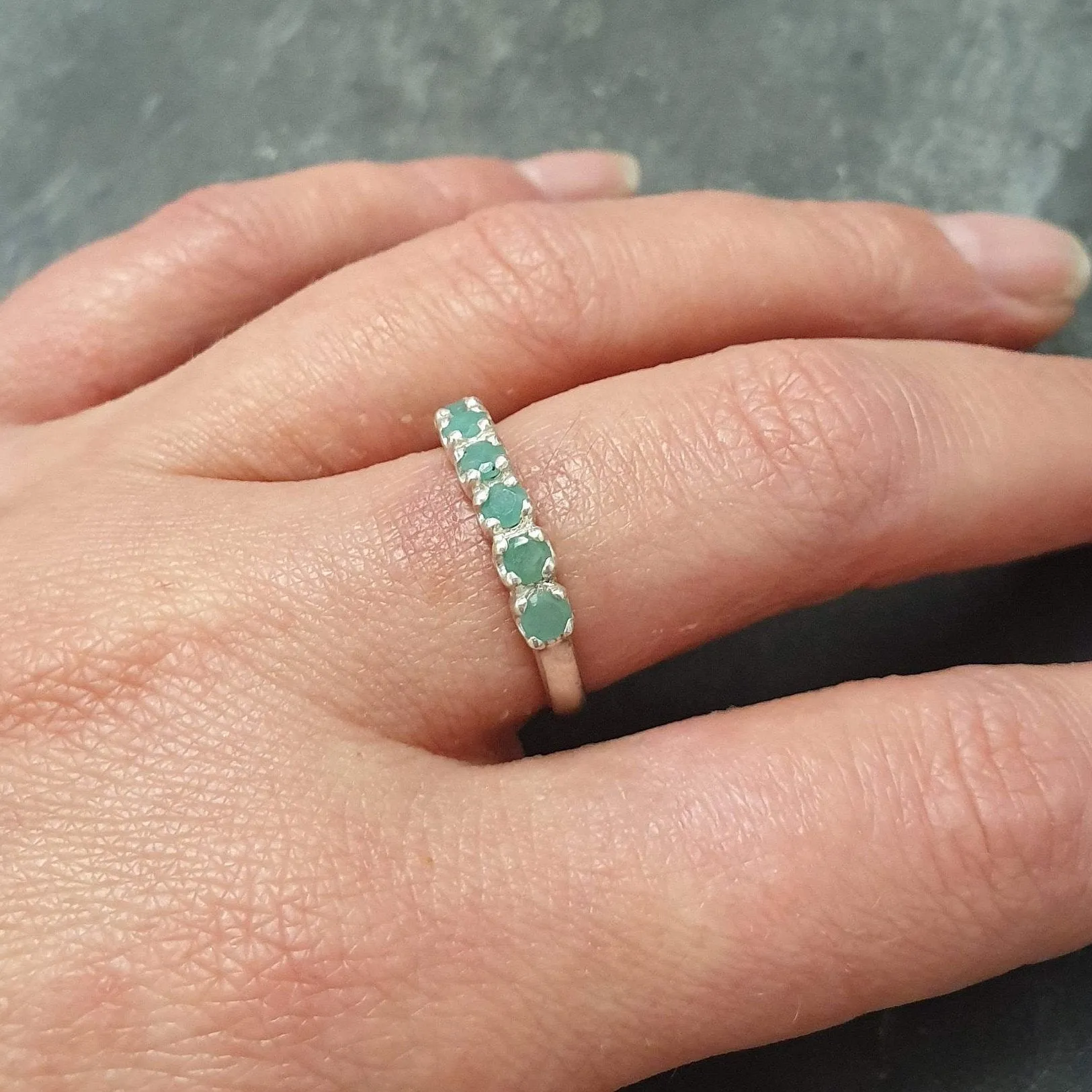 Real Emerald Ring - Half Eternity Emerald Band, May Birthstone Ring