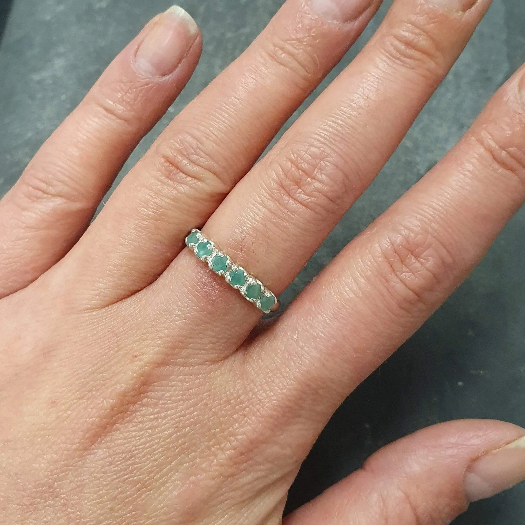 Real Emerald Ring - Half Eternity Emerald Band, May Birthstone Ring