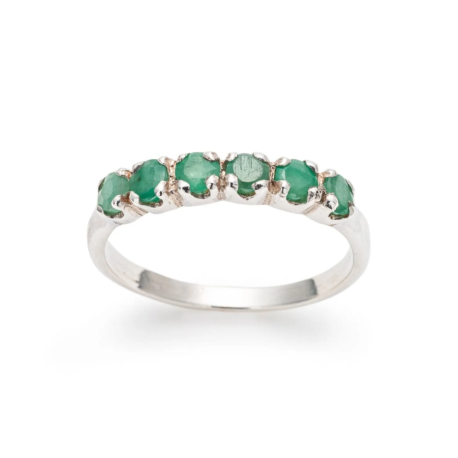 Real Emerald Ring - Half Eternity Emerald Band, May Birthstone Ring