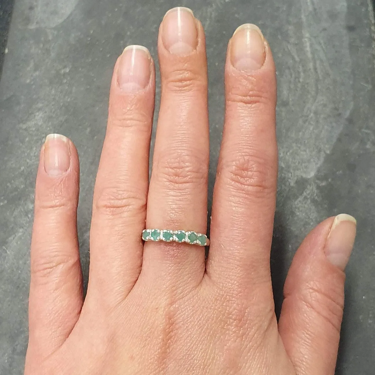 Real Emerald Ring - Half Eternity Emerald Band, May Birthstone Ring