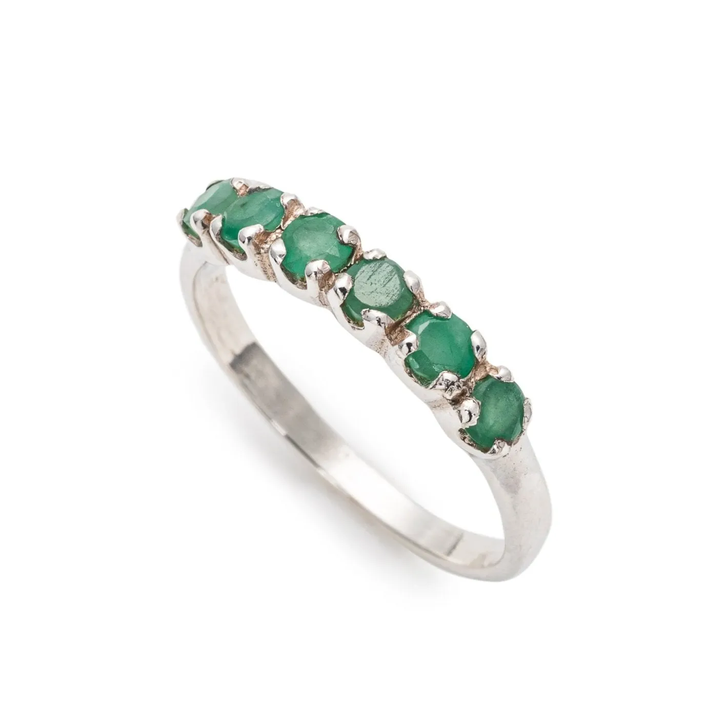 Real Emerald Ring - Half Eternity Emerald Band, May Birthstone Ring