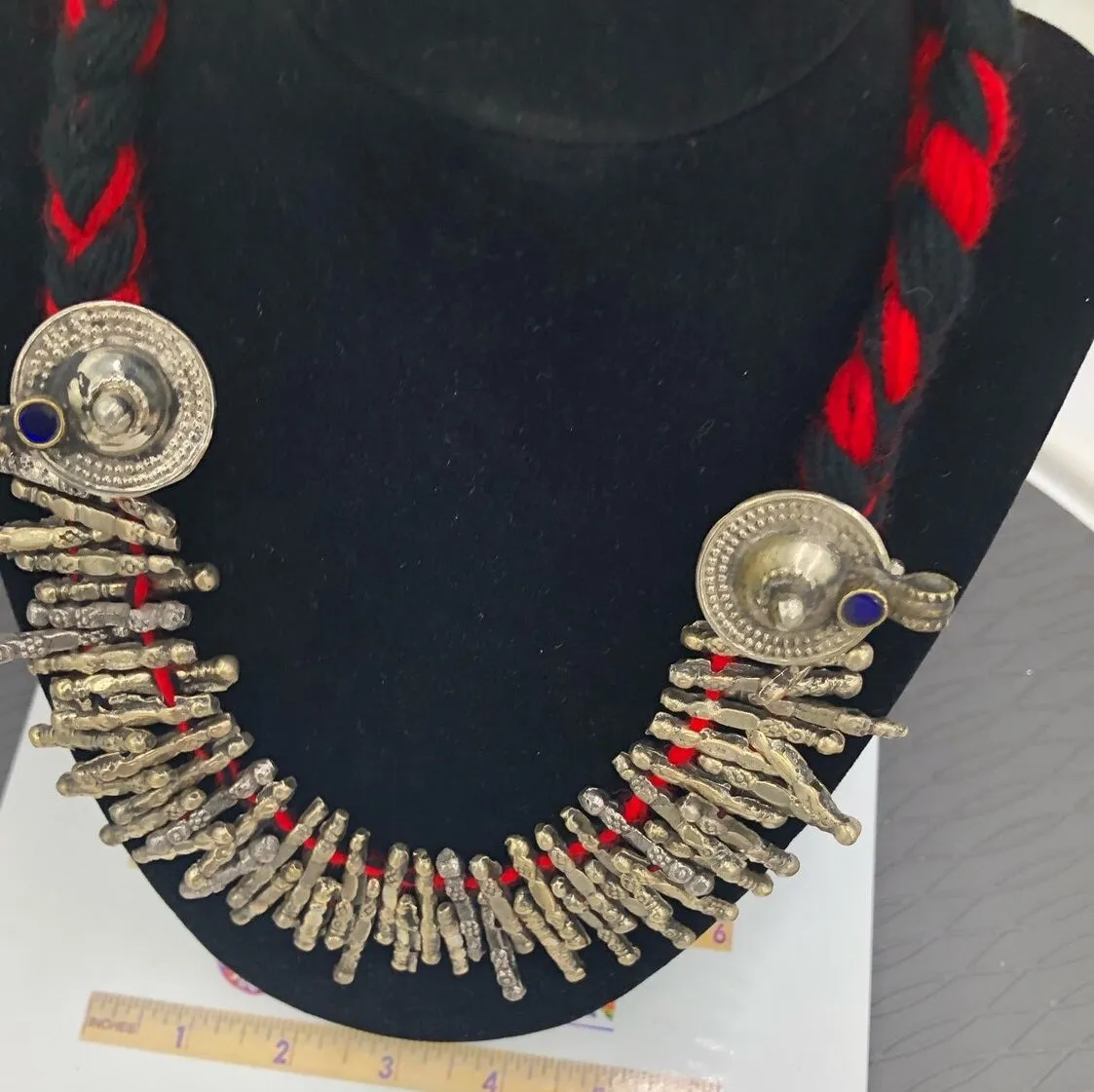 Red Handmade Metal Antique Spikes Choker Necklace