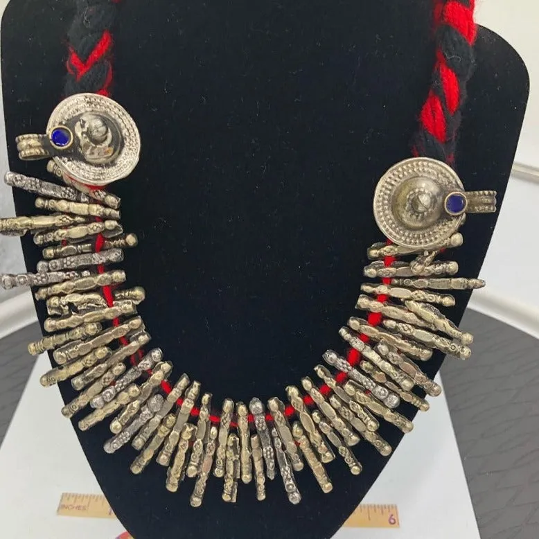 Red Handmade Metal Antique Spikes Choker Necklace