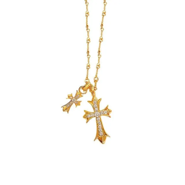 Retro Christian Cross Zircon Necklace