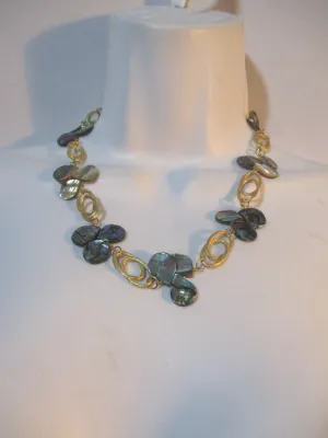 Retro TEARDROP ABALONE Mermaid Seashell Gold NECKLACE CHOKER Collar