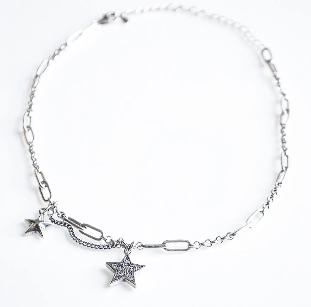 Rockstar Chain Necklace,  Diamond CZ .925 Sterling Silver Paperclip Link Choker,  Short  Necklace