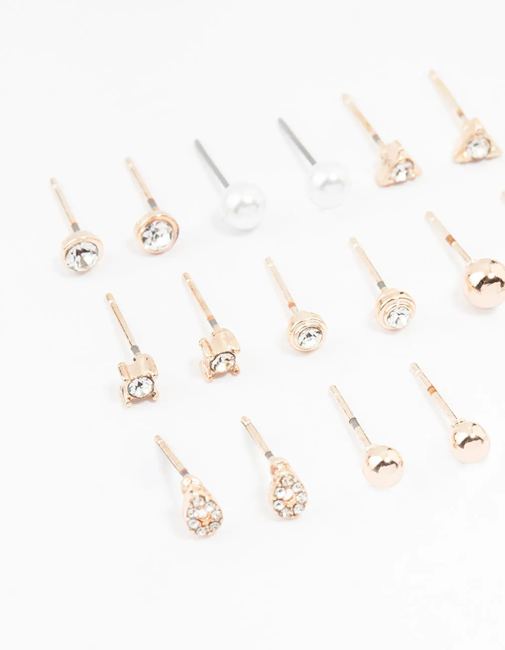 Rose Gold Classic Pearl & Stone Earrings 12-Pack