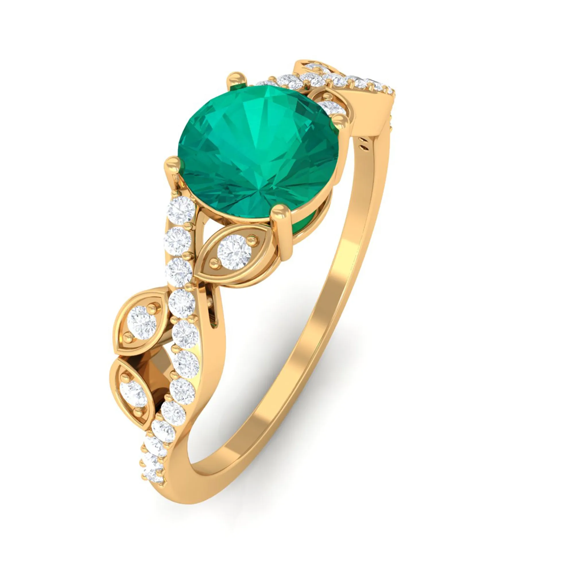 Round shape Emerald Designer Engagement Ring with Diamond