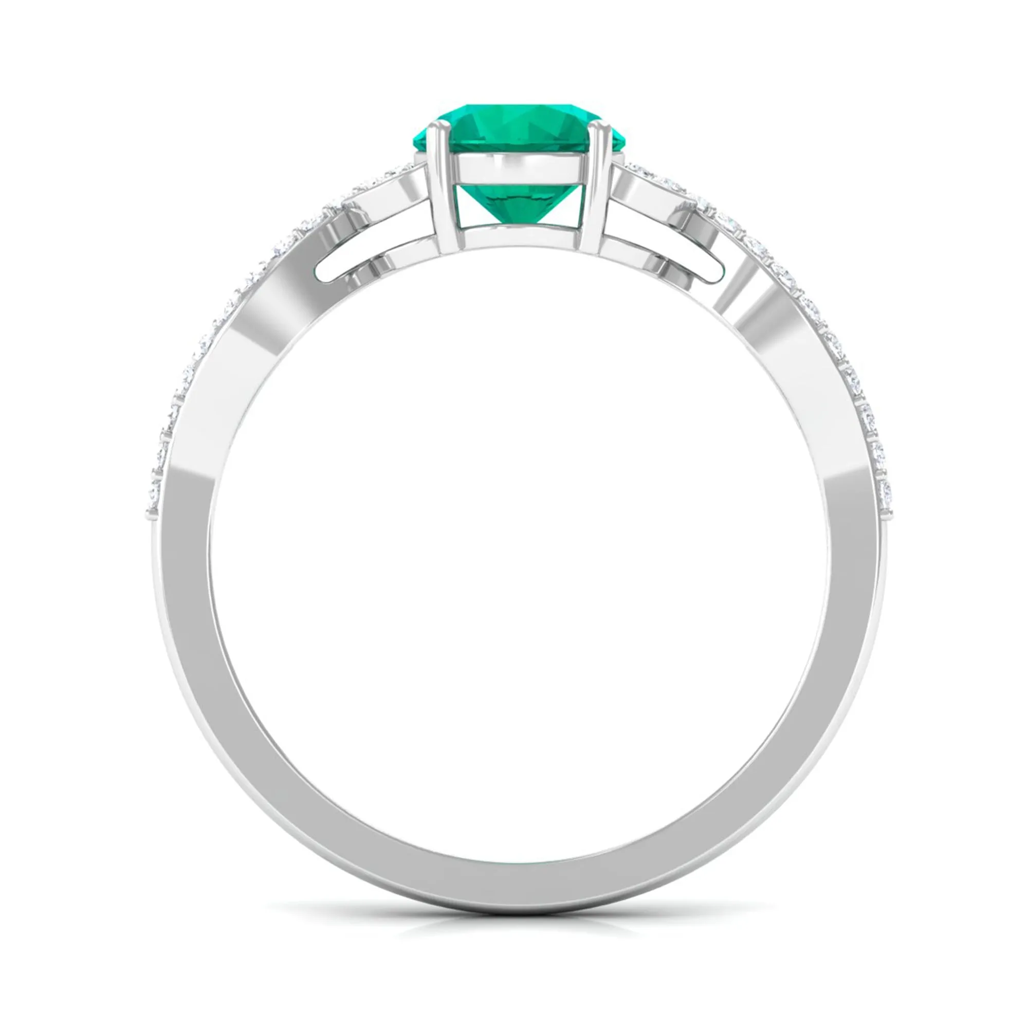 Round shape Emerald Designer Engagement Ring with Diamond