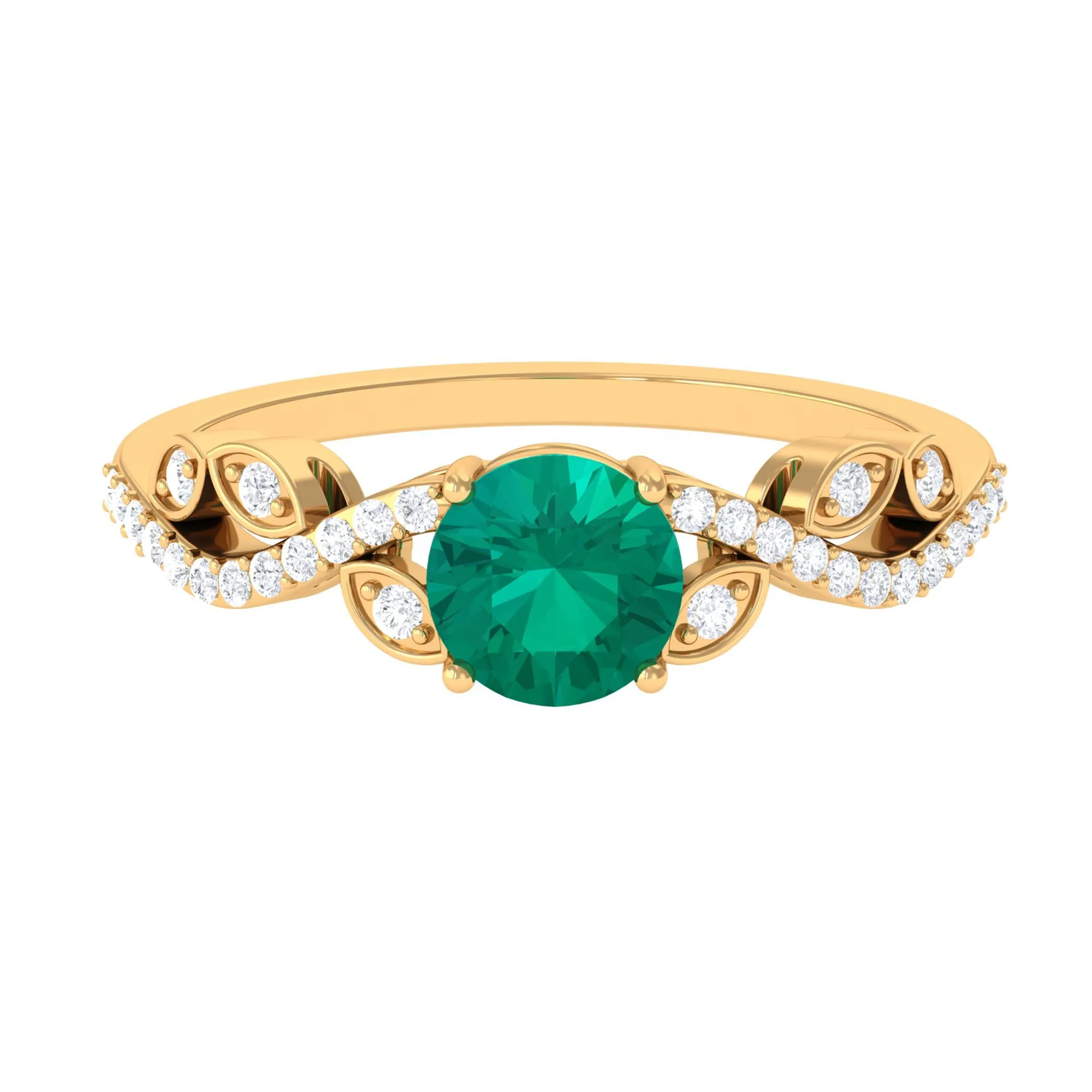 Round shape Emerald Designer Engagement Ring with Diamond