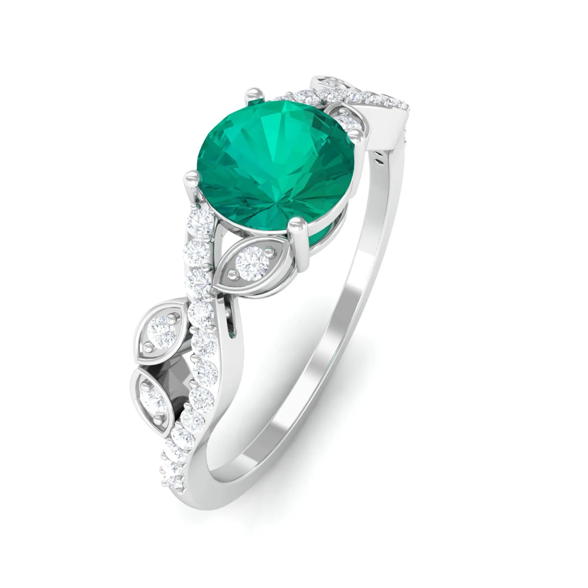 Round shape Emerald Designer Engagement Ring with Diamond