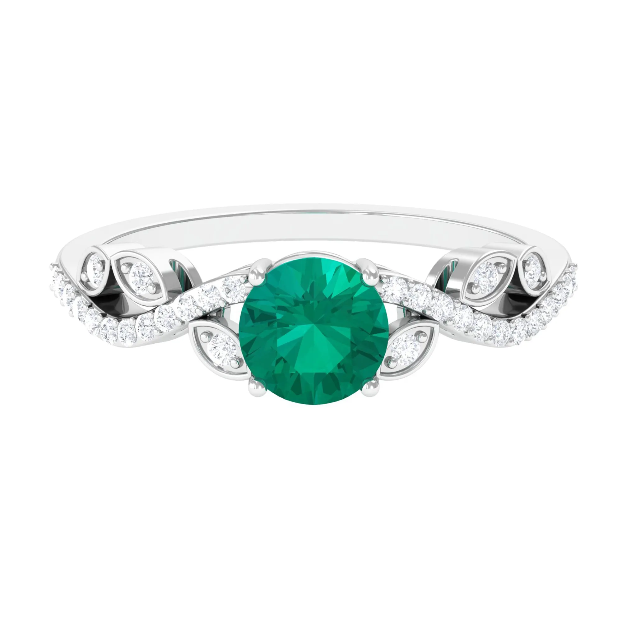 Round shape Emerald Designer Engagement Ring with Diamond