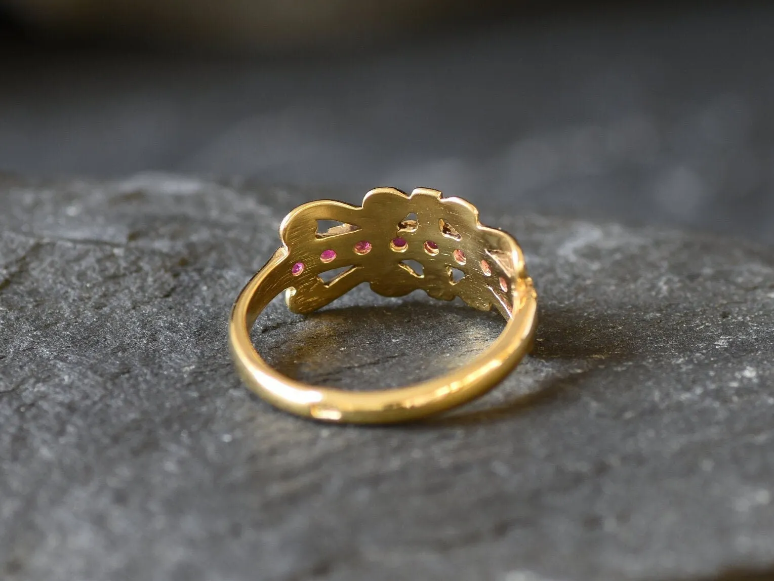 Ruby Vintage Ring - Gold Tiara Band, Natural Ruby Ring, July Birthstone Ring