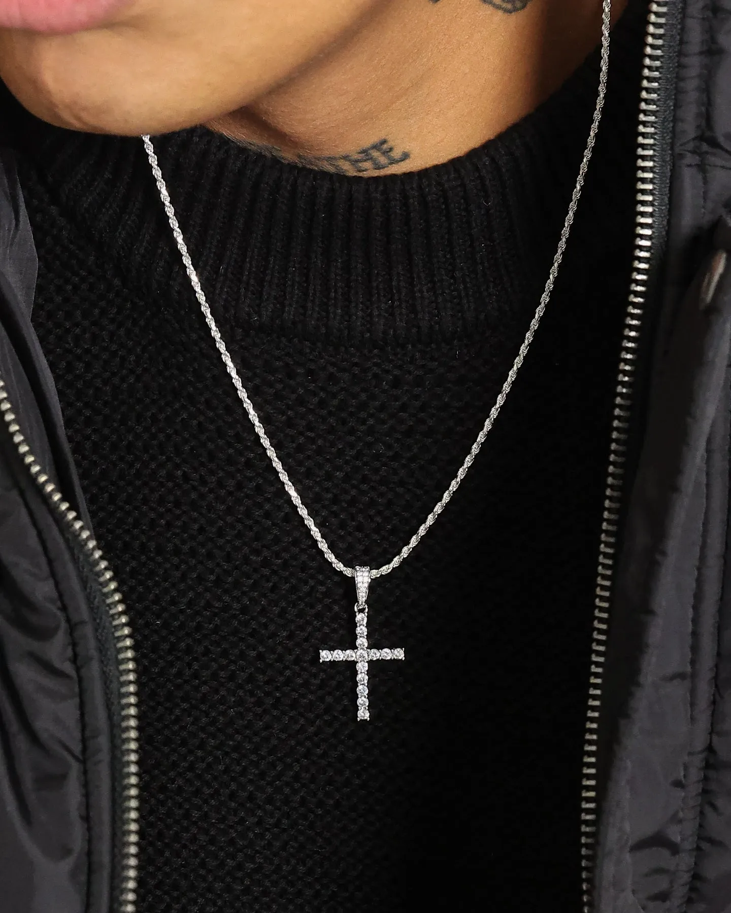 Saint Morta Iced Mini Cross Pendant Iced White Gold