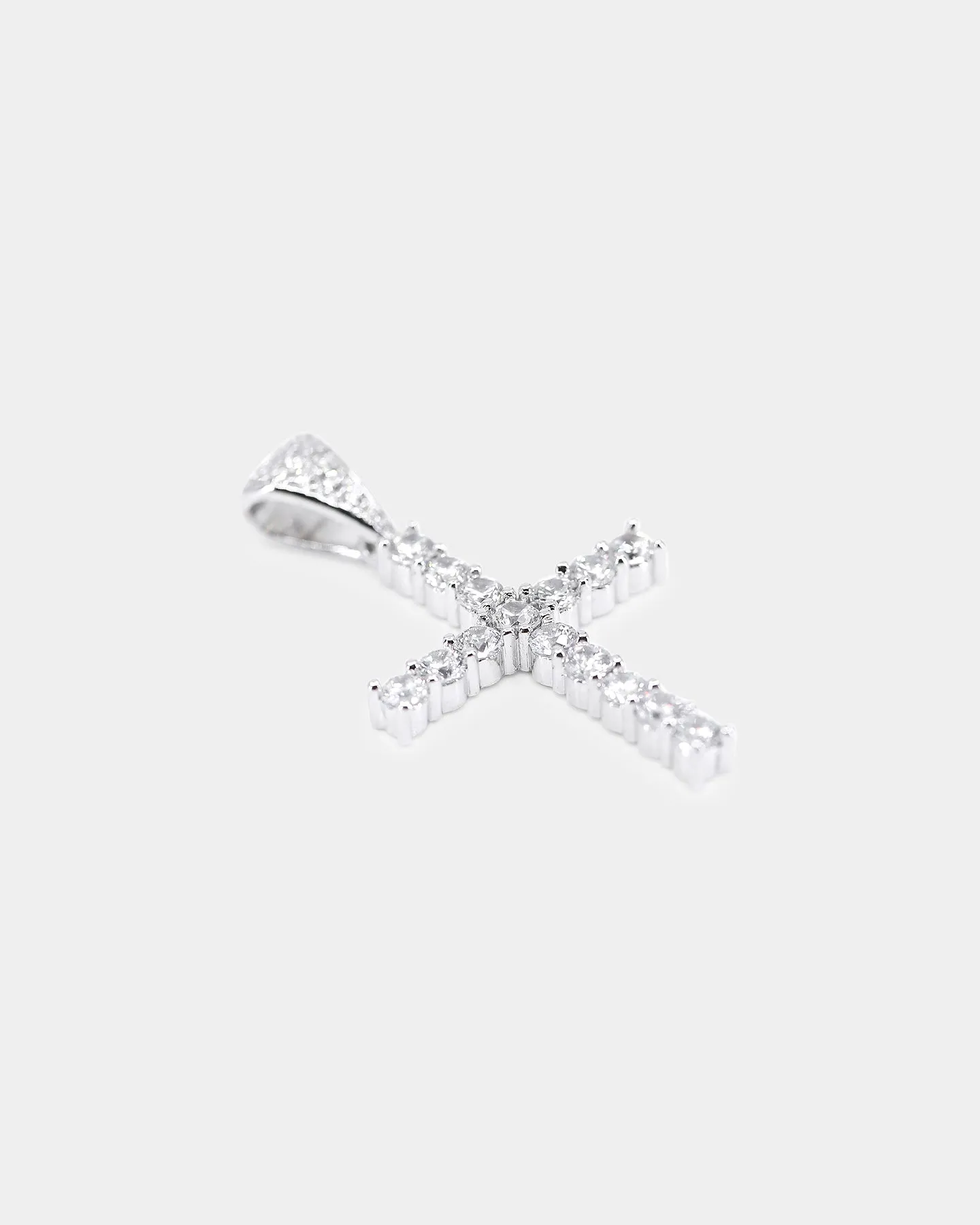 Saint Morta Iced Mini Cross Pendant Iced White Gold