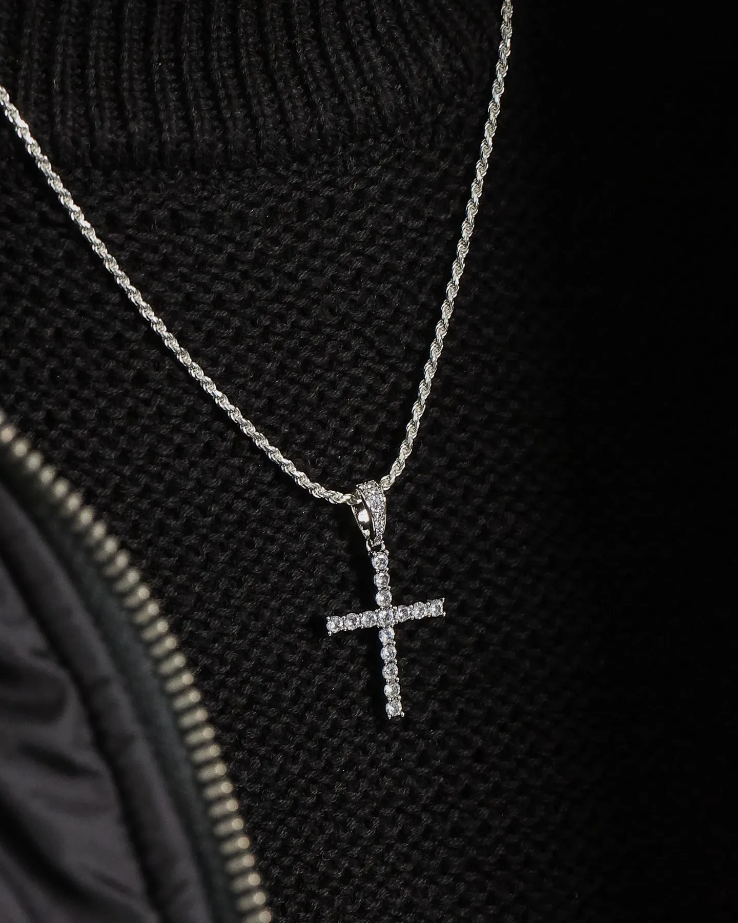 Saint Morta Iced Mini Cross Pendant Iced White Gold