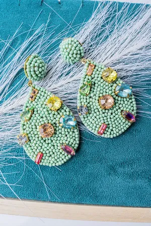 SALE! Multi-Color Gemstone and Mint Seed Bead Teardrop Earrings