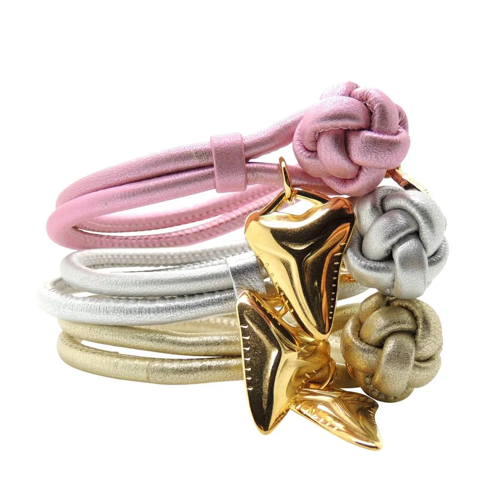 Shark Tooth Charm Metallic Leather Cord Bracelet