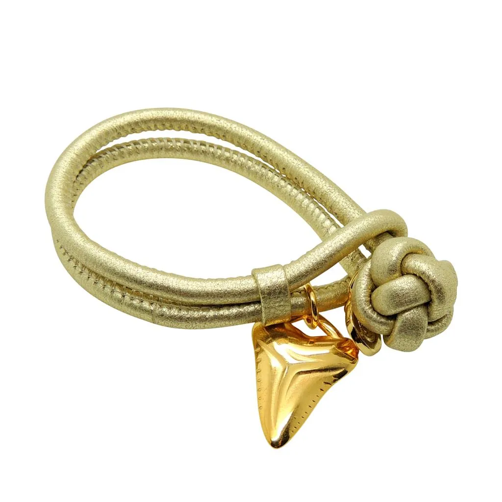 Shark Tooth Charm Metallic Leather Cord Bracelet