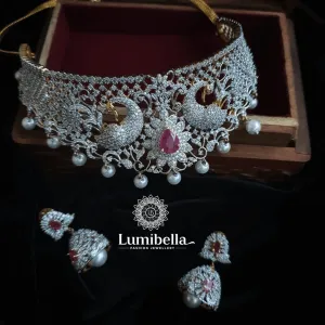 Silver American Diamond Choker With Jhumkas