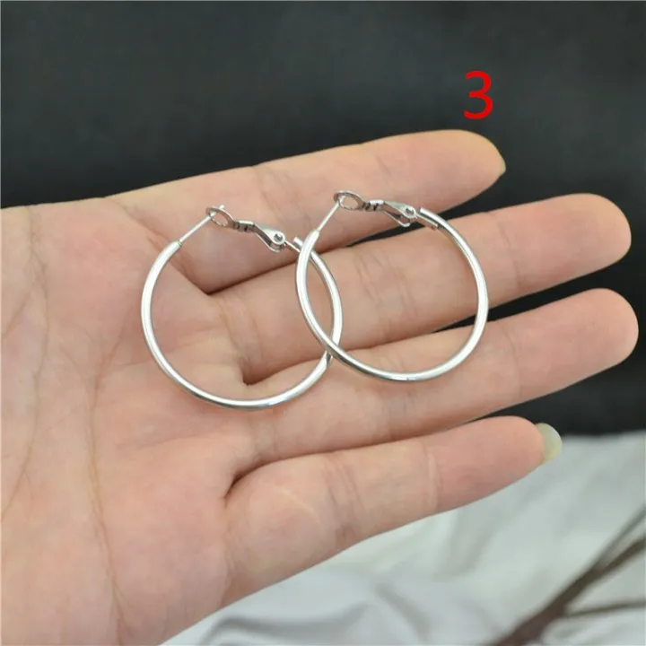 Silver Minimalist Round Tube Large Hoop Earrings Stainless Steel