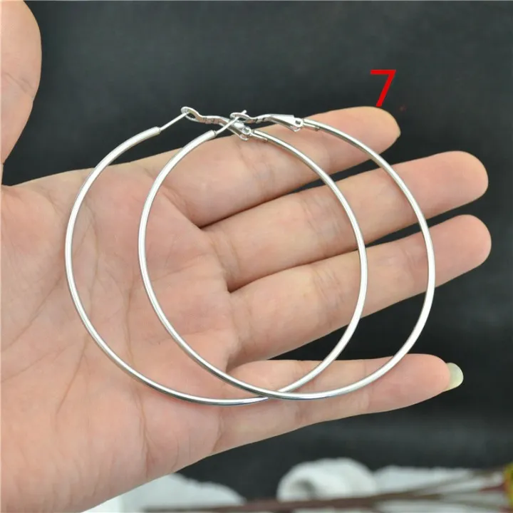 Silver Minimalist Round Tube Large Hoop Earrings Stainless Steel