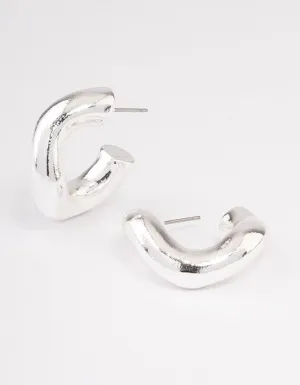 Silver Wave Thick Hoop Earrings