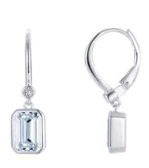 Simulated Diamond Bezel Drop Emerald Cut Earrings E0376CLP