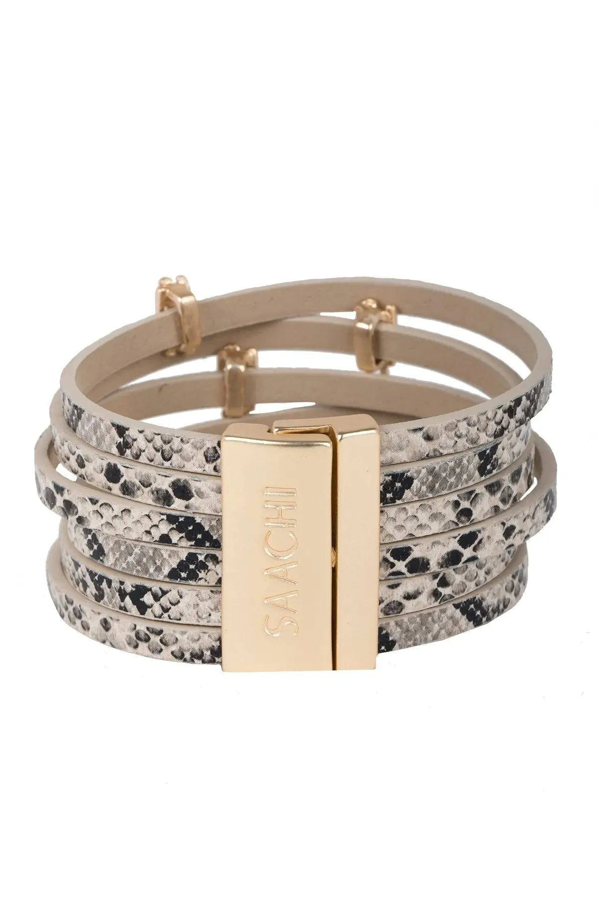 Snake Print Metallic Leather Bracelet