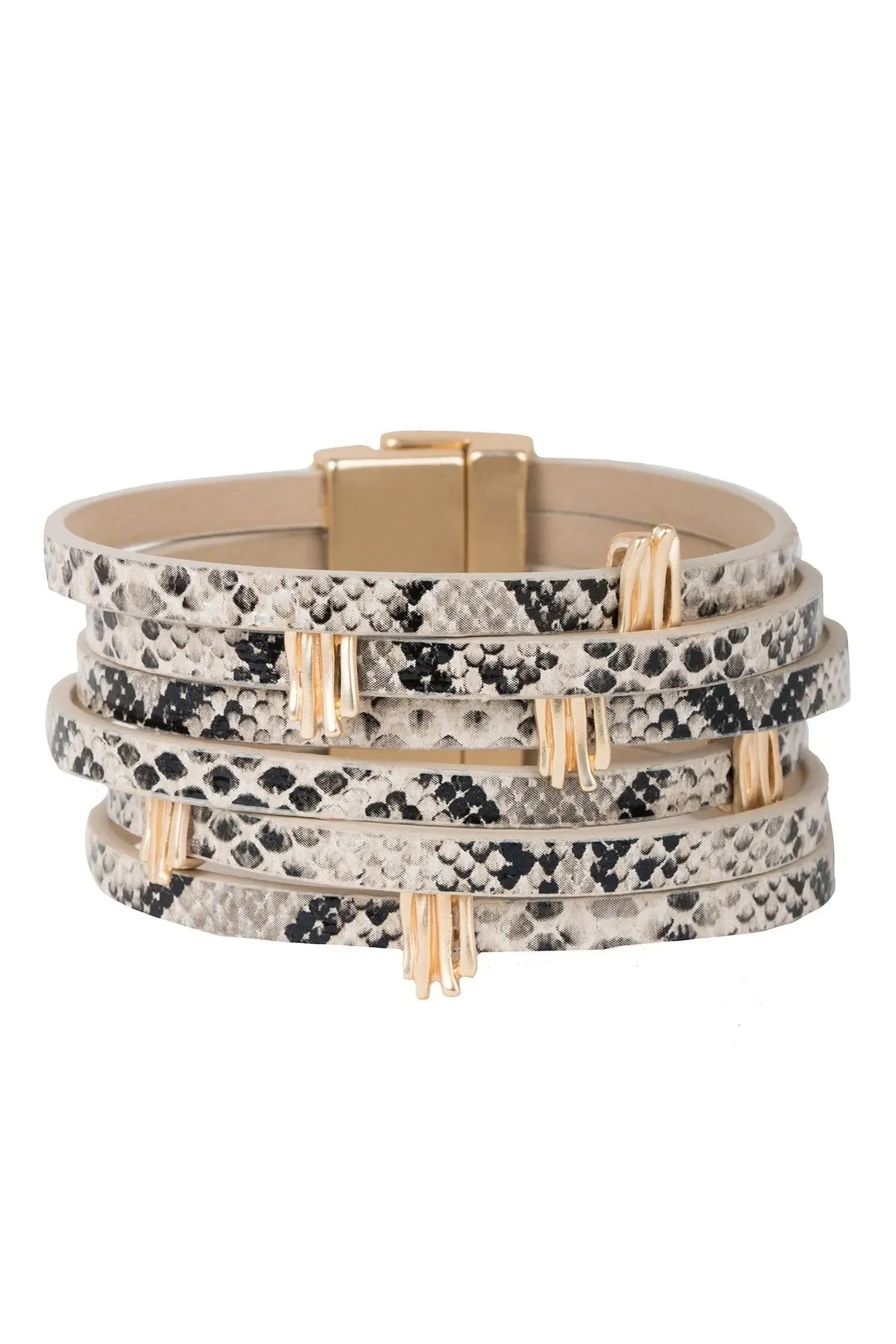 Snake Print Metallic Leather Bracelet