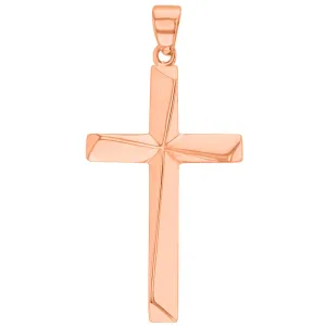 Solid 14K Rose Gold Elegant Religious Plain Cross Pendant