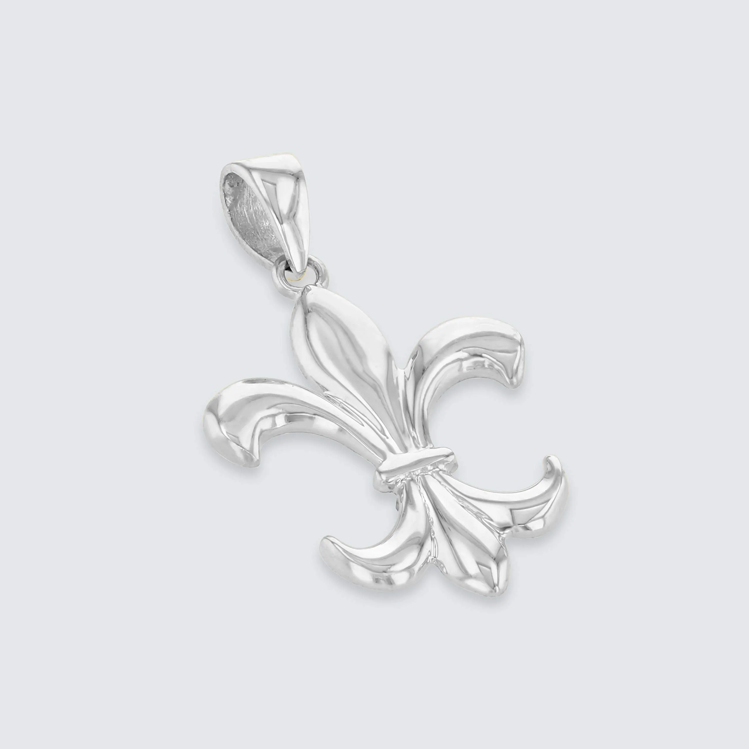 Solid 14K White Gold Simple Fleur de Lis Charm Pendant Necklace