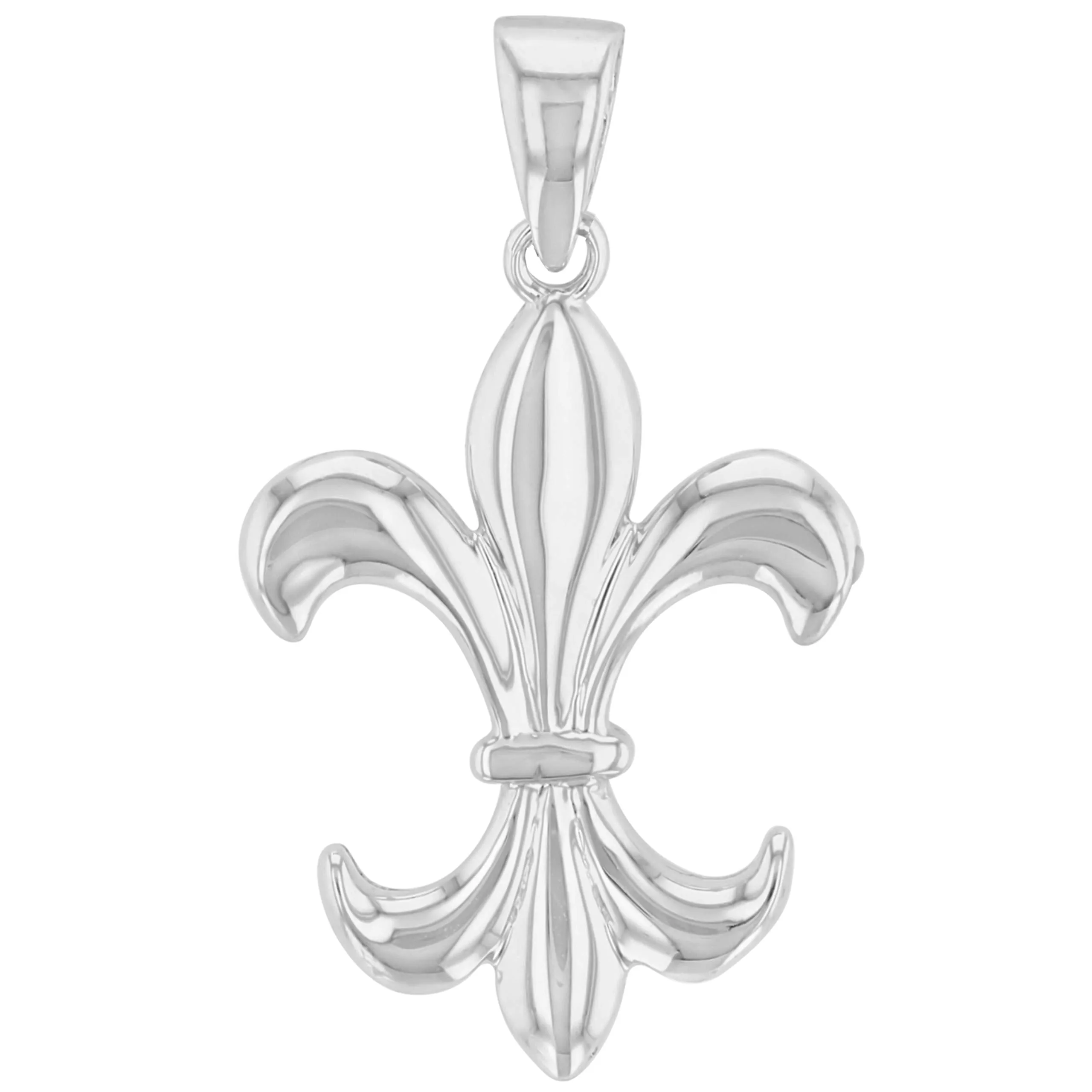 Solid 14K White Gold Simple Fleur de Lis Charm Pendant Necklace