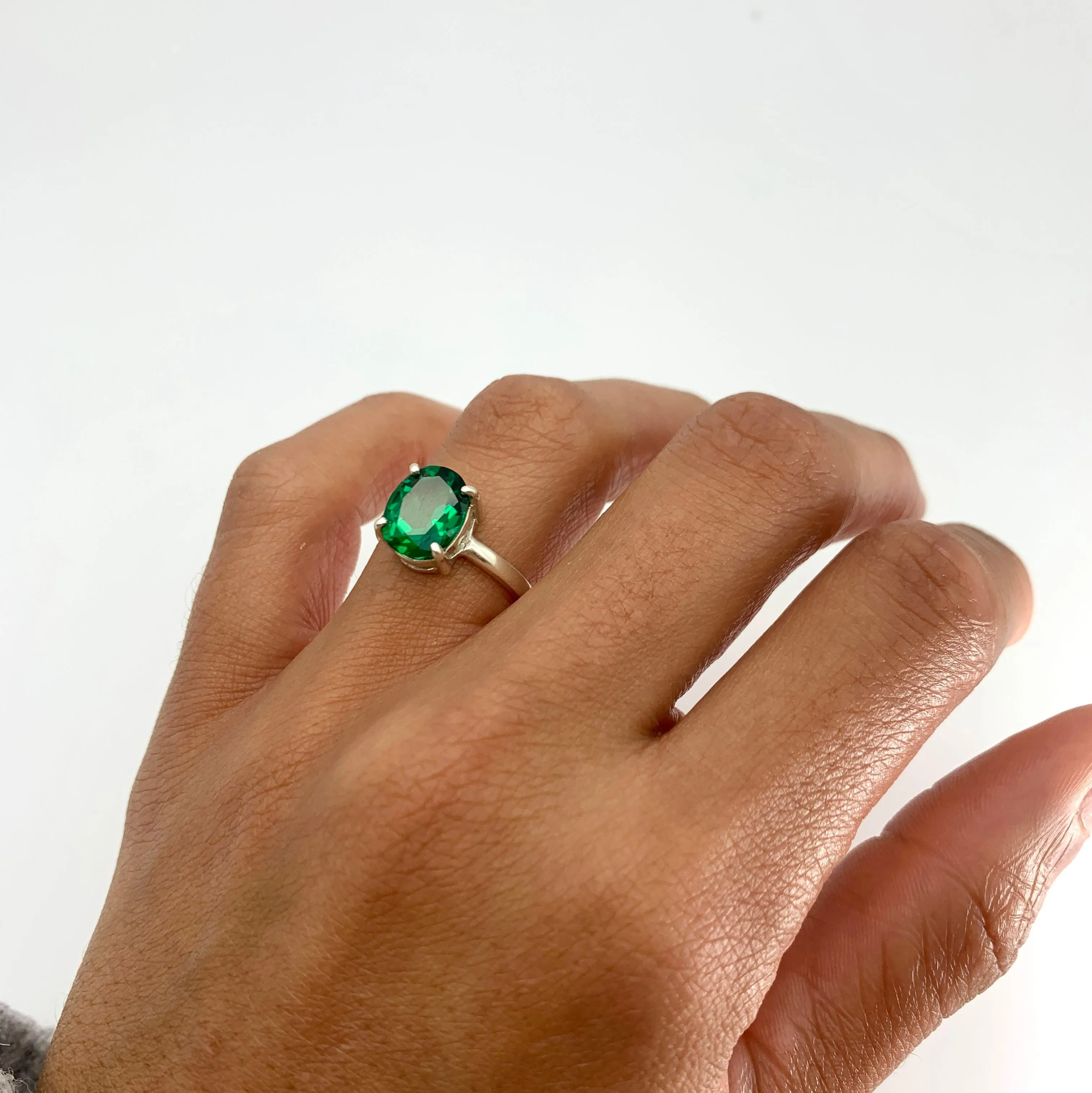 Solitaire Emerald Ring - Emerald Engagement Ring, Green Diamond Ring