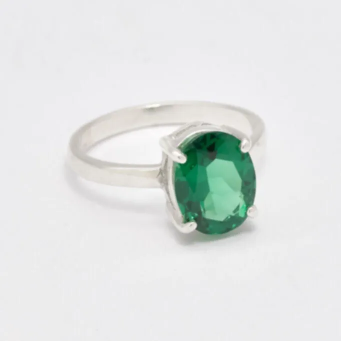 Solitaire Emerald Ring - Emerald Engagement Ring, Green Diamond Ring