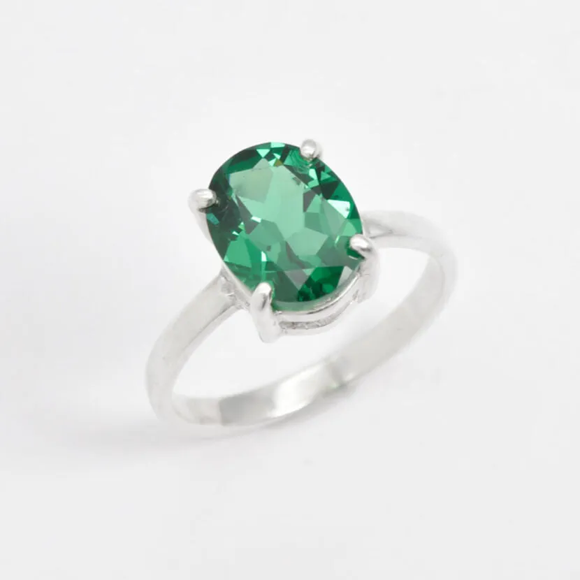 Solitaire Emerald Ring - Emerald Engagement Ring, Green Diamond Ring