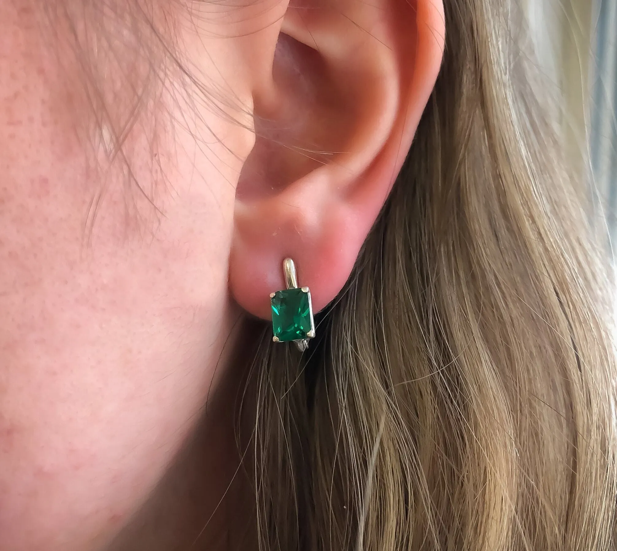 Square Emerald Earrings - Classic Green Studs - Emerald Cut Earrings