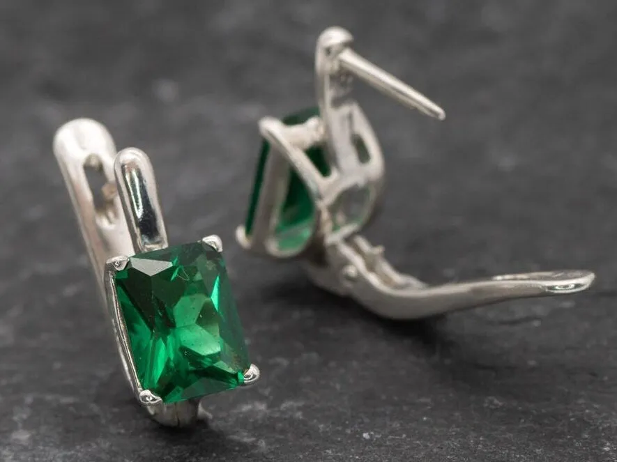 Square Emerald Earrings - Classic Green Studs - Emerald Cut Earrings