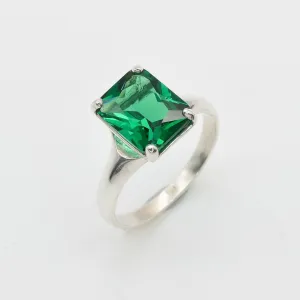 Square Emerald Ring - Green Promise Ring - Vintage Solitaire Ring