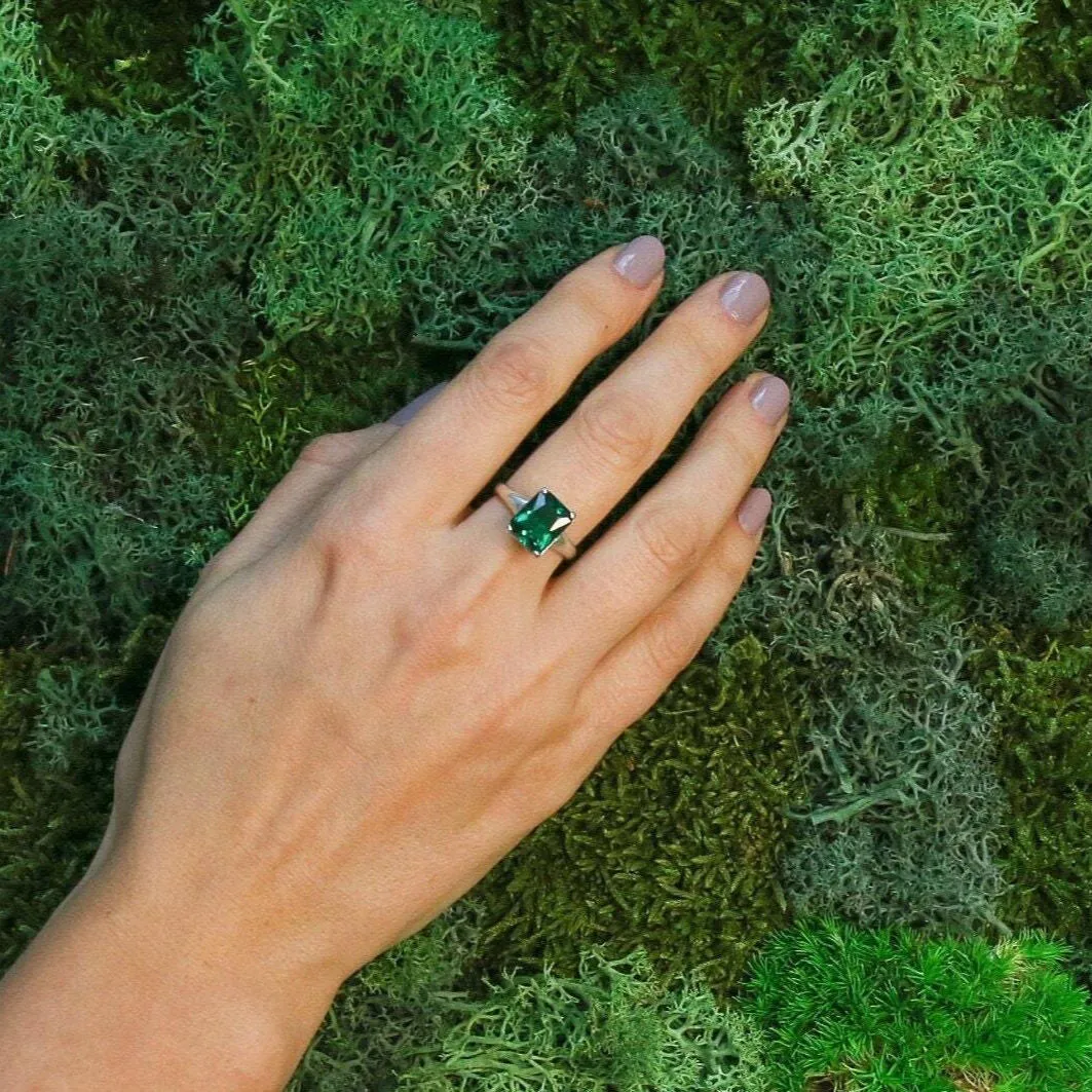 Square Emerald Ring - Green Promise Ring - Vintage Solitaire Ring