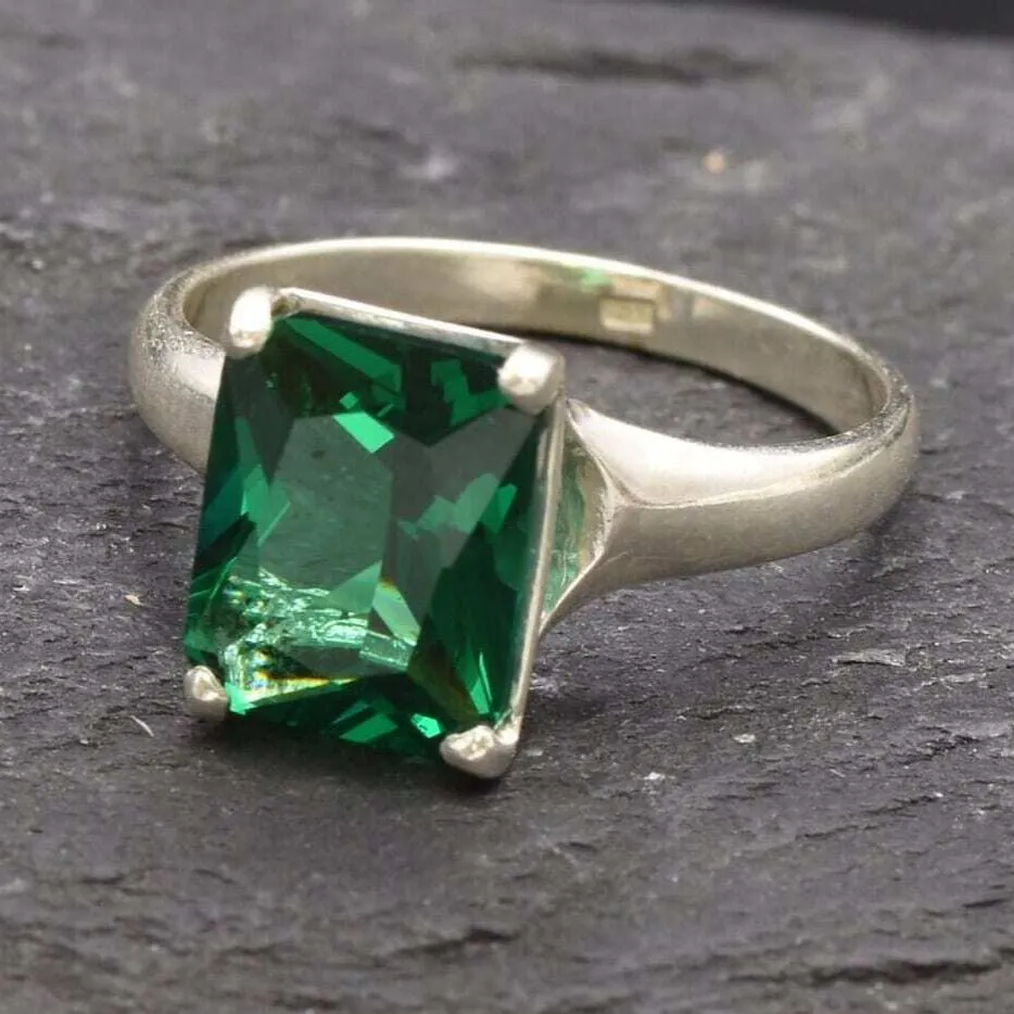 Square Emerald Ring - Green Promise Ring - Vintage Solitaire Ring