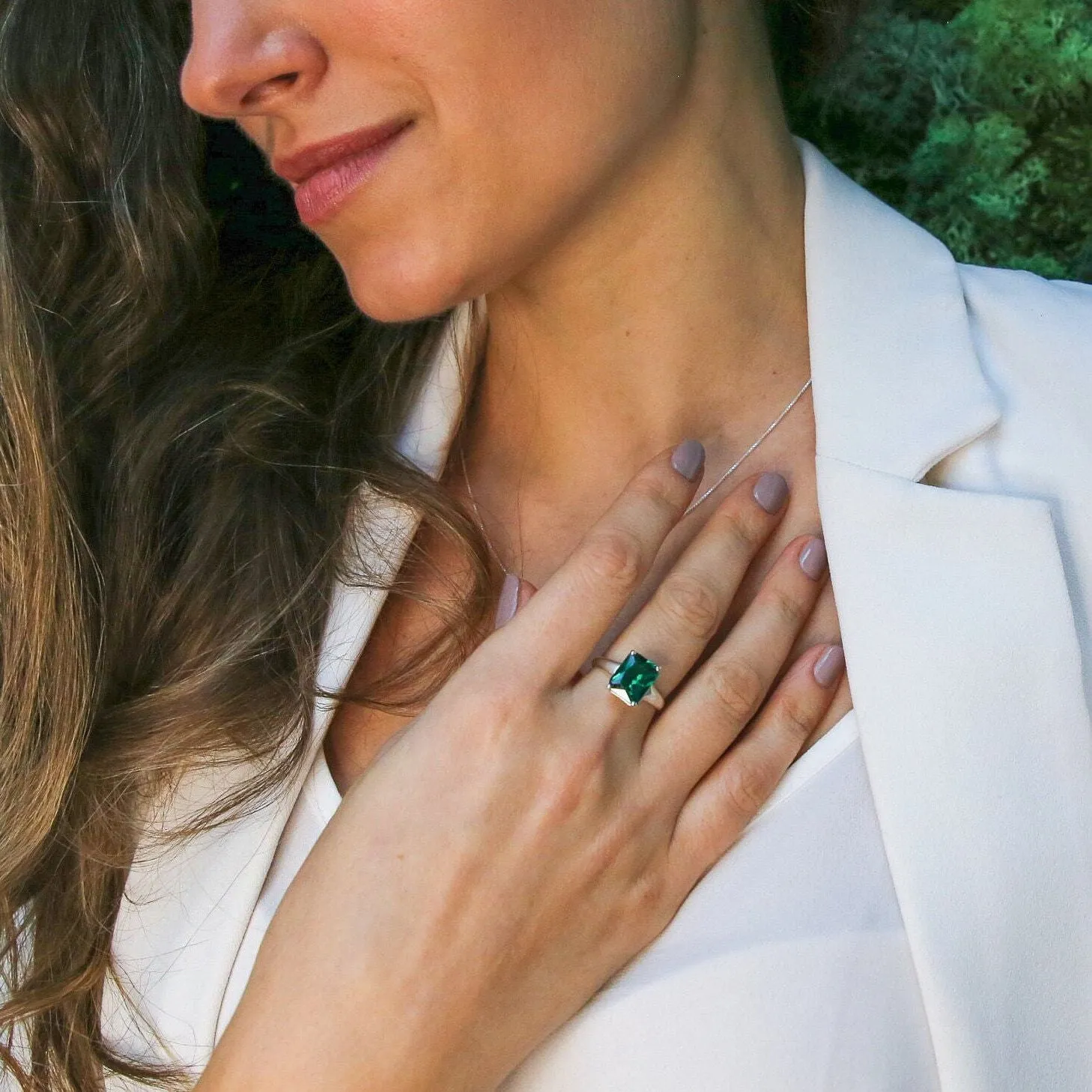 Square Emerald Ring - Green Promise Ring - Vintage Solitaire Ring