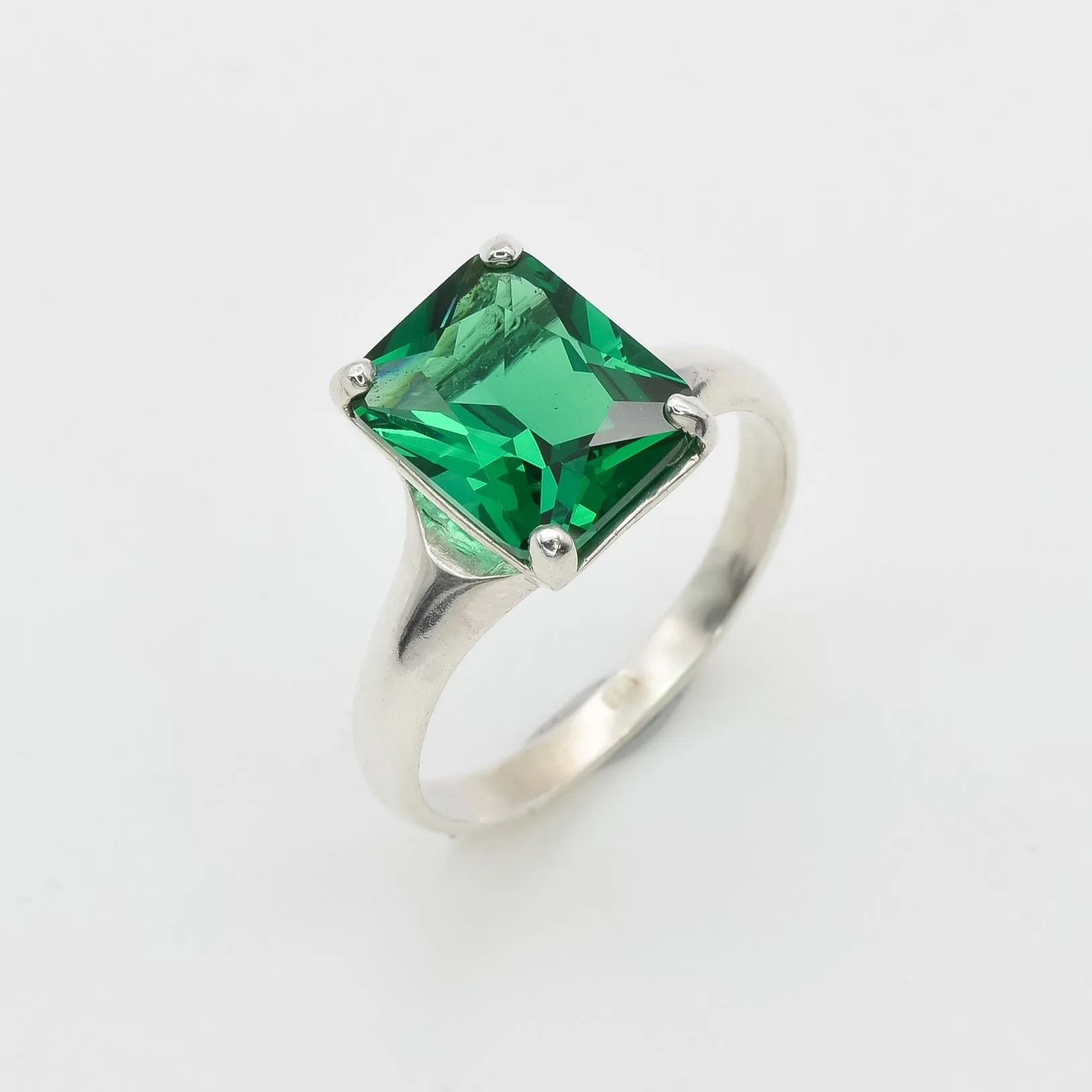 Square Emerald Ring - Green Promise Ring - Vintage Solitaire Ring