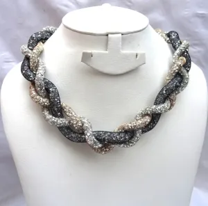 Statement 2 tones Braided Crystal Swarovski Element Stardust Necklace Choker Magnetic closure