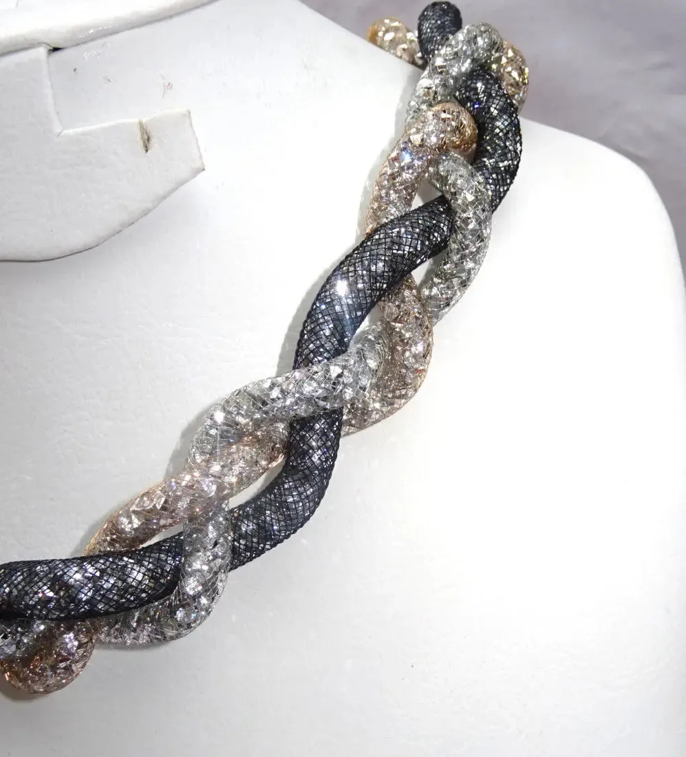 Statement 2 tones Braided Crystal Swarovski Element Stardust Necklace Choker Magnetic closure