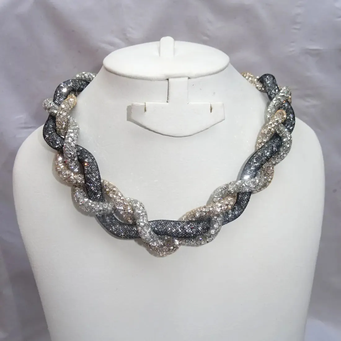 Statement 2 tones Braided Crystal Swarovski Element Stardust Necklace Choker Magnetic closure