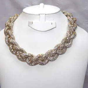 Statement Gold Braided Crystal Swarovski Element Stardust Necklace Choker Magnetic closure