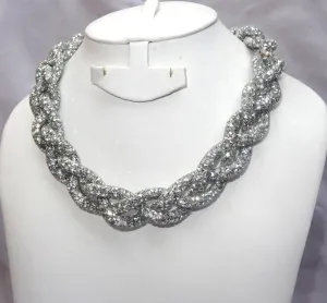 Statement Silver Braided Crysta Swarovski Element Stardust Necklace Choker Magnetic closure