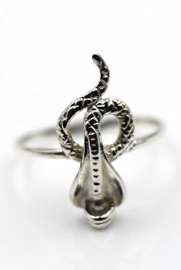 Sterling Silver 925 Delicate Snake Cobra Ring Size Q / 8