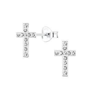 Sterling Silver Crystal Cross Stud Earrings